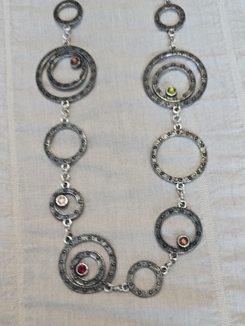 BRIGHTON Textured "Station Style" Round Link Multi-Color Crystal  Necklace